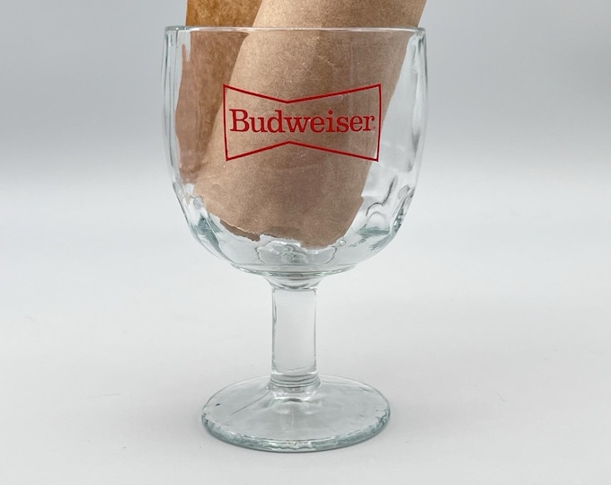 Vintage Budweiser Logo Heavy Glass Beer Goblet 6" Tall 16 Oz