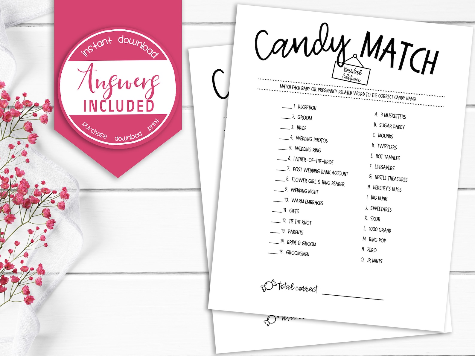 Candy Match Game Bridal Candy Match Bridal Shower Game | Etsy