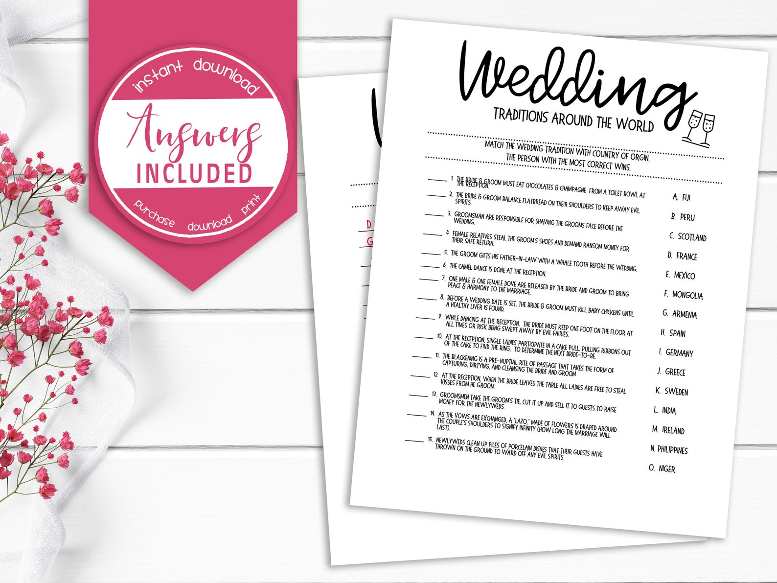 Wedding Traditions Around the World Bridal Shower Game Etsy