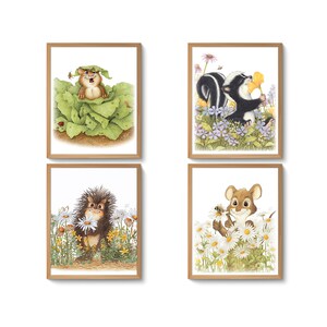 Hand Drawn Nursery Art Prints, Unframed Woodland Nursery Art, Woodland Creature Nursery Wall Decor,  Safari Nursery, Set Of 4 Nursery Prints