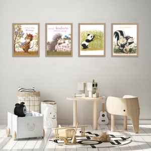 Unframed Woodland Nursery Art, Woodland Creature Nursery Wall Decor,  Safari Nursery, Set Of 4 Nursery Prints, Hand Drawn Nursery Art Prints