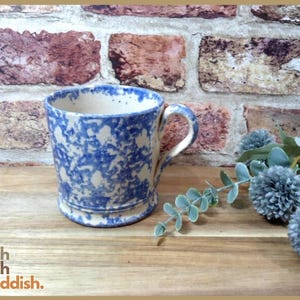 Antique Sponge Ware Mug Blue & Cream