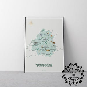 Affiche d'une carte illustrée de la Dordogne
