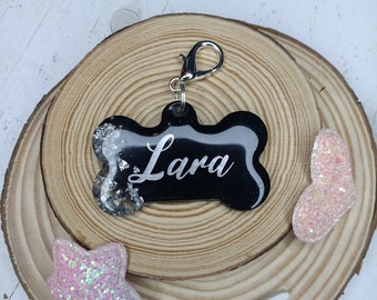 Pet identification tag, resin bone, personalized bone with name, dog tag with name.