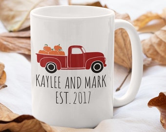 Red Truck Couple Coffee Mug/Red Pickup Decor/Personalized Couple Gift/Personalized Couple Mug/Custom Anniversary Gift/Farmhouse Couple Mug