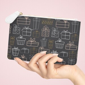 Bolso clutch de Navidad, billetera de cuero vegano, portatarjetas con cremallera, billetera para teléfono, regalo de mamá esposa, Papá Noel secreto, relleno de medias, árbol de Navidad
