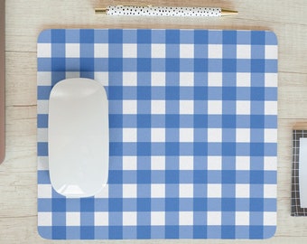 Blue And White Gingham Print Mouse Pad, Computer Accessories, Office Decor, Work From Home, Preppy Aesthetic, Plaid, Gingham Check