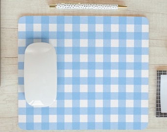 Baby Blue And White Gingham Print Mouse Pad, Computer Accessories, Office Decor, Work From Home, Preppy Aesthetic, Plaid, Gingham Check