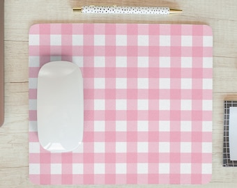 Soft Pink And White Gingham Print Mouse Pad, Computer Accessories, Office Decor, Work From Home, Preppy Aesthetic, Plaid, Gingham Check
