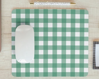 Green And White Gingham Print Mouse Pad, Computer Accessories, Office Decor, Work From Home, Preppy Aesthetic, Plaid, Gingham Check