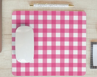 Gingham Mouse Pad, Hot Pink, Computer Accessories, Office Decor, Work From Home, Preppy Aesthetic, Plaid, Gingham Check, Preppy Decor