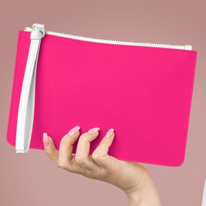 Pink Neon Wristlet, Faux Leather Wallet, Zipped Card Holder, Phone Wallet, Small Purse, Hot Pink, Girlfriend Gift, Barbiecore Aesthetic