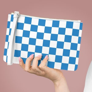 Pulsera a cuadros azul, cartera de piel sintética, tarjetero con cremallera, cartera para teléfono, bolso pequeño, tablero de ajedrez, regalo de cumpleaños para mujeres, patinadora