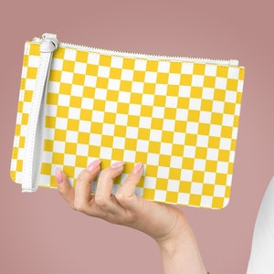 Pulsera a cuadros amarillos, cartera de piel sintética, tarjetero con cremallera, cartera para teléfono, bolso pequeño, tablero de ajedrez, regalos para mujeres, bolso clutch