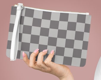 Bracelet en damier gris, damier, rétro, portefeuille pour téléphone, portefeuille en similicuir, porte-cartes zippé, cadeaux pour femme, pochette, sac à main, patineuse