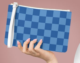 Bracelet en damier bleu, pochette, damier, porte-cartes zippé, rétro, portefeuille pour téléphone, portefeuille en similicuir, cadeaux pour femme