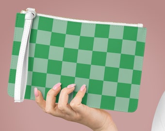Pulsera de tablero de ajedrez verde, billetera para teléfono, billetera de cuero sintético, bolso a cuadros, retro, titular de tarjeta con cremallera, regalos para mujeres, bolso clutch