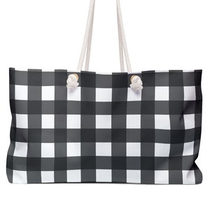 Black White Gingham Weekender Bag, Preppy Aesthetic, Plaid, Beach Tote, Carry On Luggage, Overnight Bag, Gingham Check, Shoulder Bag