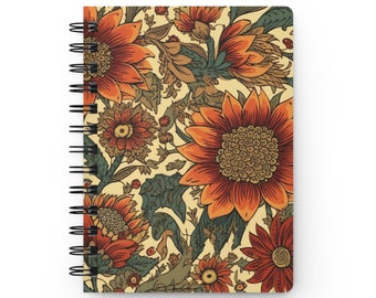 Sunflower Spiral Bound Journal, Diary, Gratitude Journal, Lined Journal For Women, Planner, Floral, Mental Health Gift, Small Notebook