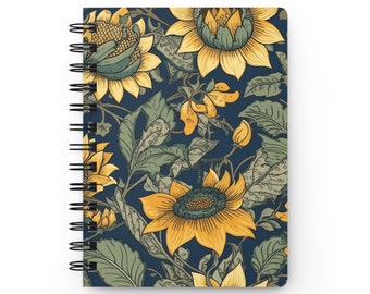Sunflower Spiral Bound Journal, Diary, Lined Journal For Women, Planner, Floral, Mental Health Gift, Small Notebook, Gratitude Journal