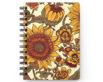 Sunflower Spiral Bound Journal, Diary, Gratitude Journal, Lined Journal For Women, Planner, Floral, Mental Health Gift, Small Notebook