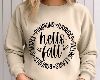 Fall Unisex Crewneck Sweatshirt, Fall Graphic Shirts, Oversized, Autumn Themed, Plus Size, Gifts For Women, Fall Tops, Hello Fall