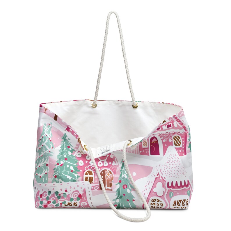 Pink Christmas Tote Bag, Preppy Gift, Overnight Bag, Carry On Luggage, Christmas Tote, Pinkmas, Holiday, Shoulder Bag, Shopper image 3