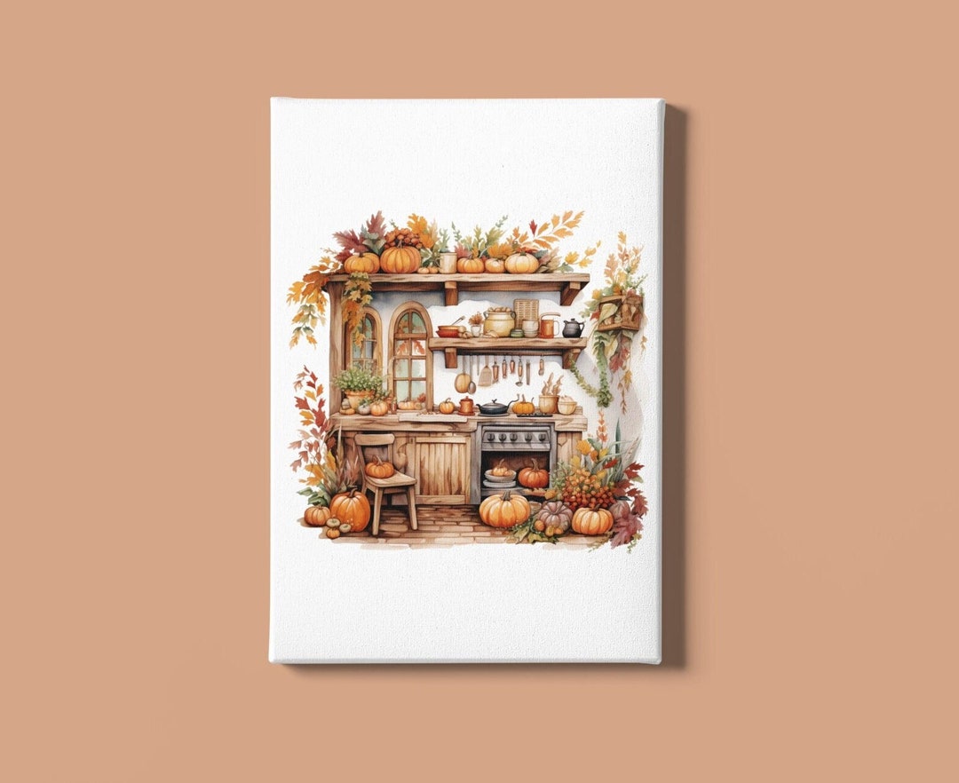 Country Kitchen Canvas Wall Art, Primitive, Pumpkins, Rustic Prints