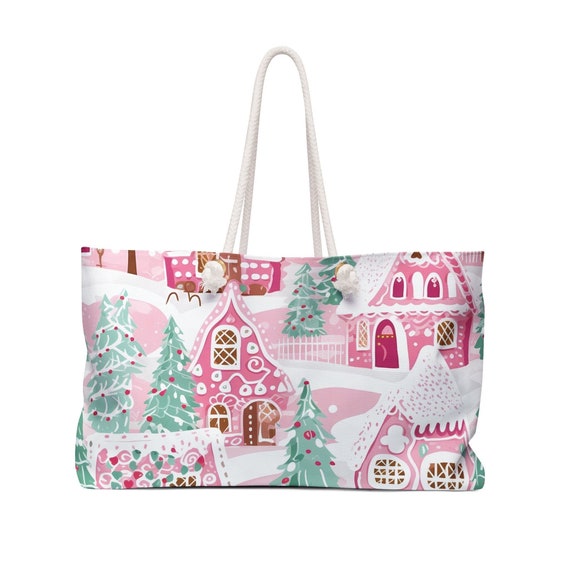 Pink Christmas Tote Bag, Preppy Gift, Overnight Bag, Carry On Luggage, Christmas Tote, Pinkmas, Holiday, Shoulder Bag, Shopper