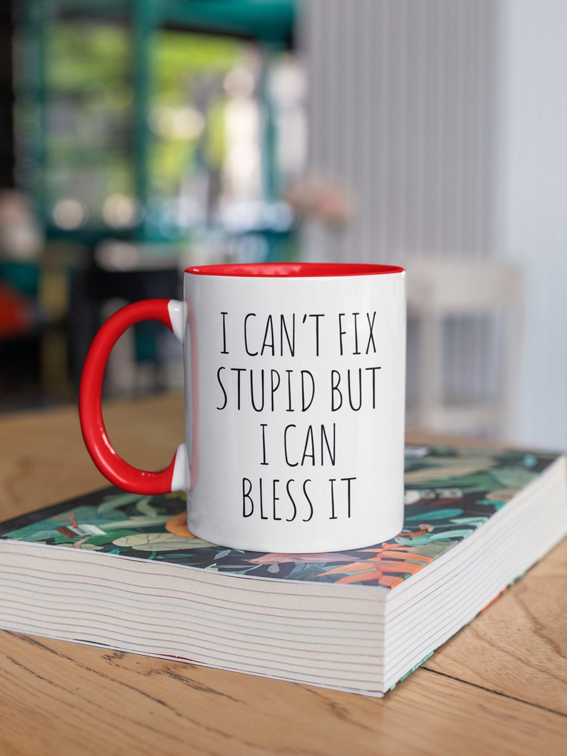 Personalized Gift, Can't Fix Stupid But I Can Bless It, Gift For Pastor Priest Deacon, Funny Coffee Mug, Funny Religious Gift, Homily Sermon Red