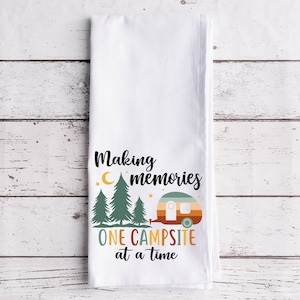 Camping Memories Tea Towel, Dish Towels, Camper Kitchen Decor, Decorative Towels, Kitchen Towel, Camper Gift, Camping Lover, Camper Warming