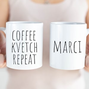 Personalized Gifts, Coffee Kvetch Repeat, Funny Coffee Mug, Jewish Birthday, Judaica Gifts, Hanukkah Gift, Yiddish Humor, Yiddish Coffee Mug