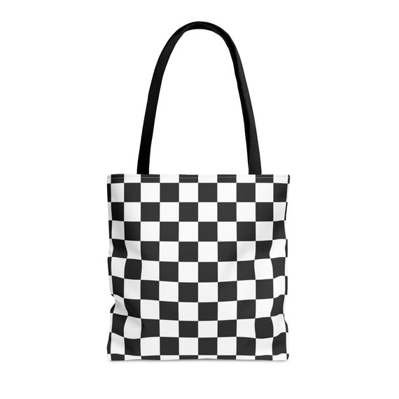 Black Checkered Tote, Checkerboard Pattern, Eco Friendly, Reusable