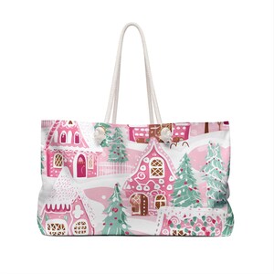 Pink Christmas Tote Bag, Preppy Gift, Overnight Bag, Carry On Luggage, Christmas Tote, Pinkmas, Holiday, Shoulder Bag, Shopper image 2
