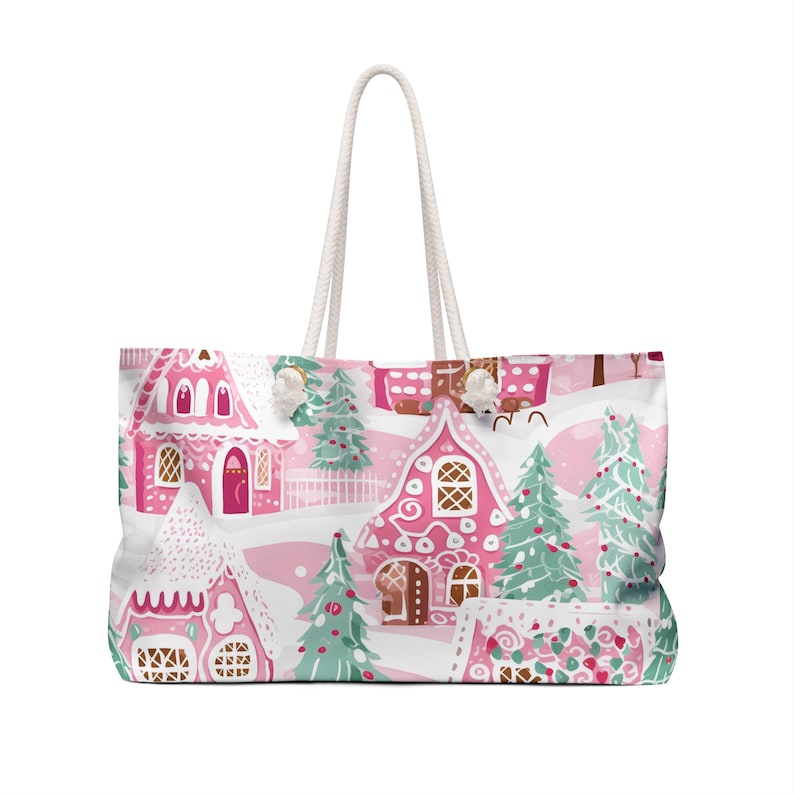 Pink Christmas Tote Bag, Preppy Gift, Overnight Bag, Carry On Luggage, Christmas Tote, Pinkmas, Holiday, Shoulder Bag, Shopper image 2