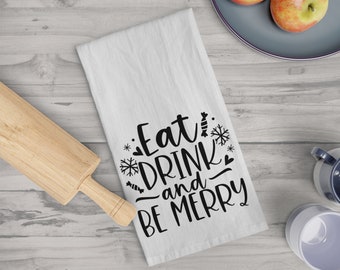 Winter Tea Towel, Snowflakes, Hostess Gifts, Holiday Towels, Housewarming, Eat Drink Merry, Christmas Kitchen, Gift Baskets, Dish Towels