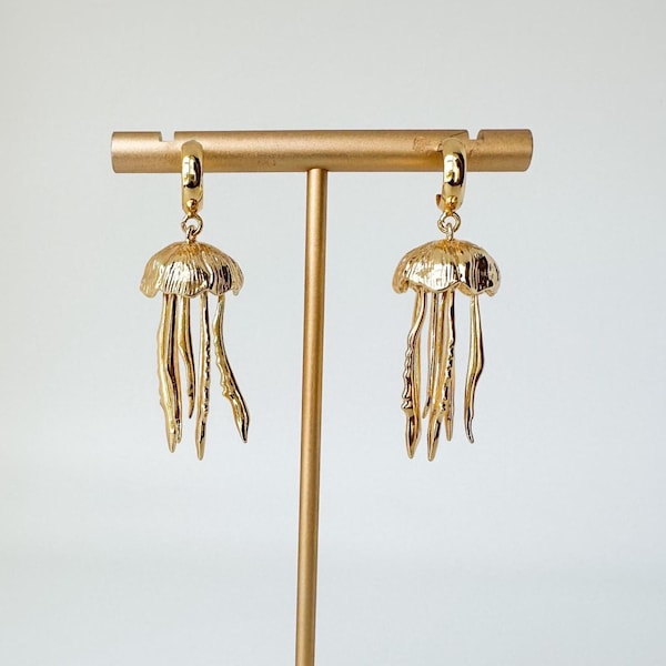 18kt Gold Plated Jellyfish Dangle Earrings – Ocean Inspired Summer Jewelry