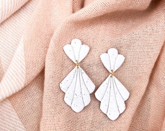 White Statement Earrings, White Boho Earrings, White Dangly Earrings, White Speckled Earrings, White Feminine Earrings, White Bride Earrings