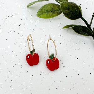 Teacher Earrings, Red Apple Hoop Earrings, Back to School Earrings, School Hoop Earrings, Teacher Hoop Earrings, Teacher Appreciation Gift