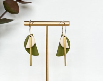 Olive Green Earrings, Olive Green and Gold Earrings, Olive Green Hoop Earrings, Olive Green Fall Earrings, Geometric Hoop Earrings, Hoops