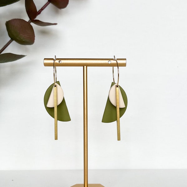 Olive Green Earrings, Olive Green and Gold Earrings, Olive Green Hoop Earrings, Olive Green Fall Earrings, Geometric Hoop Earrings, Hoops