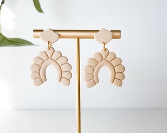 Dangly Boho Earrings, Clay Earrings, Handmade Polymer Clay Earrings, Statement Earrings, Neutral Boho Earrings, Tan Boho Earrings