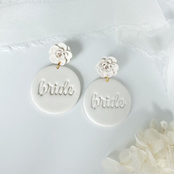 White Bride Earrings, Bachelorette Earrings, Engagement Gift for Bride, Just Engaged, Bridal Earrings, Floral Bride Earrings