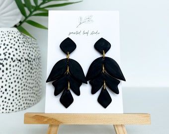 Black Earrings, Black Dangly Earrings, Black Statement Earrings, Boho Earrings, Bohemian Earrings, Polymer Clay Earrings, Fancy Earrings