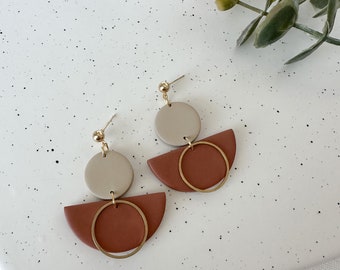 Neutral Geometric Earrings, Dangly Geometric Earrings, Rust Orange Earrings, Dangly Neutral Earrings, Geometric Statement Earrings