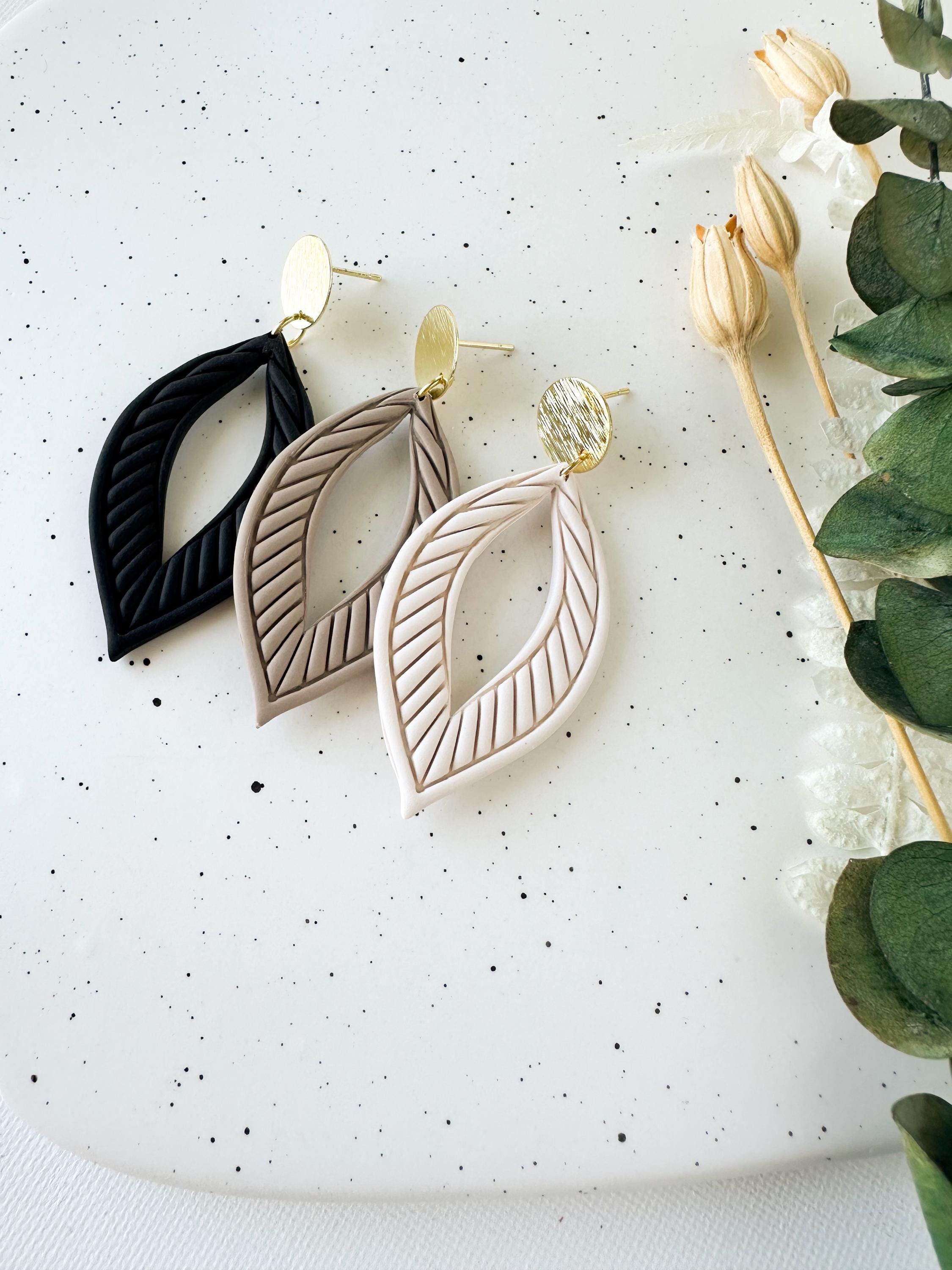 Statement Earrings, Boho Earrings, Neutral Dangle Earrings, Polymer Clay Earrings, Geometric Earrings, Trendy Earrings