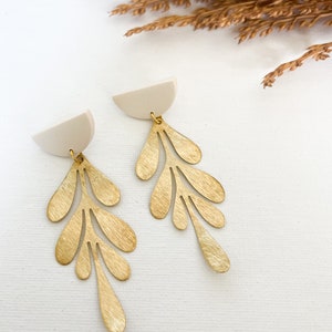White Polymer Clay and Brass Statement Earrings