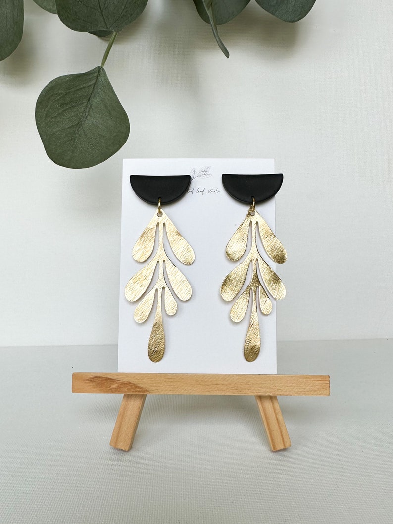 Black and Gold Statement Earrings, Black Dangly Statement Earrings, Gold Statement Earrings, Black Statement Earrings, Black Earrings image 4