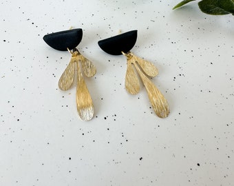 Black and Gold Statement Earrings, Black Dangly Statement Earrings, Gold Statement Earrings, Black Statement Earrings, Black Earrings