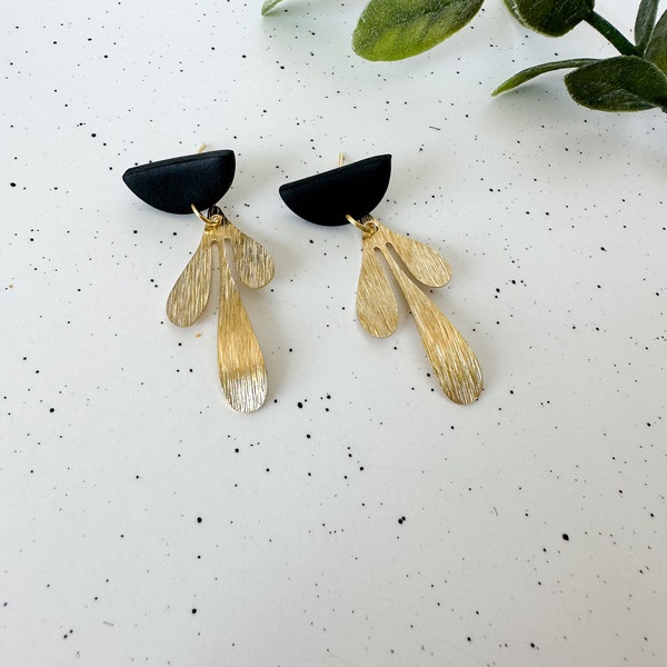 Black and Gold Statement Earrings, Black Dangly Statement Earrings, Gold Statement Earrings, Black Statement Earrings, Black Earrings